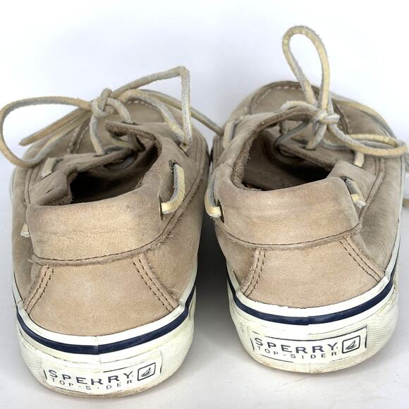 Sperry Top Sider Mens 9.5 M Light Tan Leather Navy Trim Boat Shoe Non Slip - Picture 3 of 8